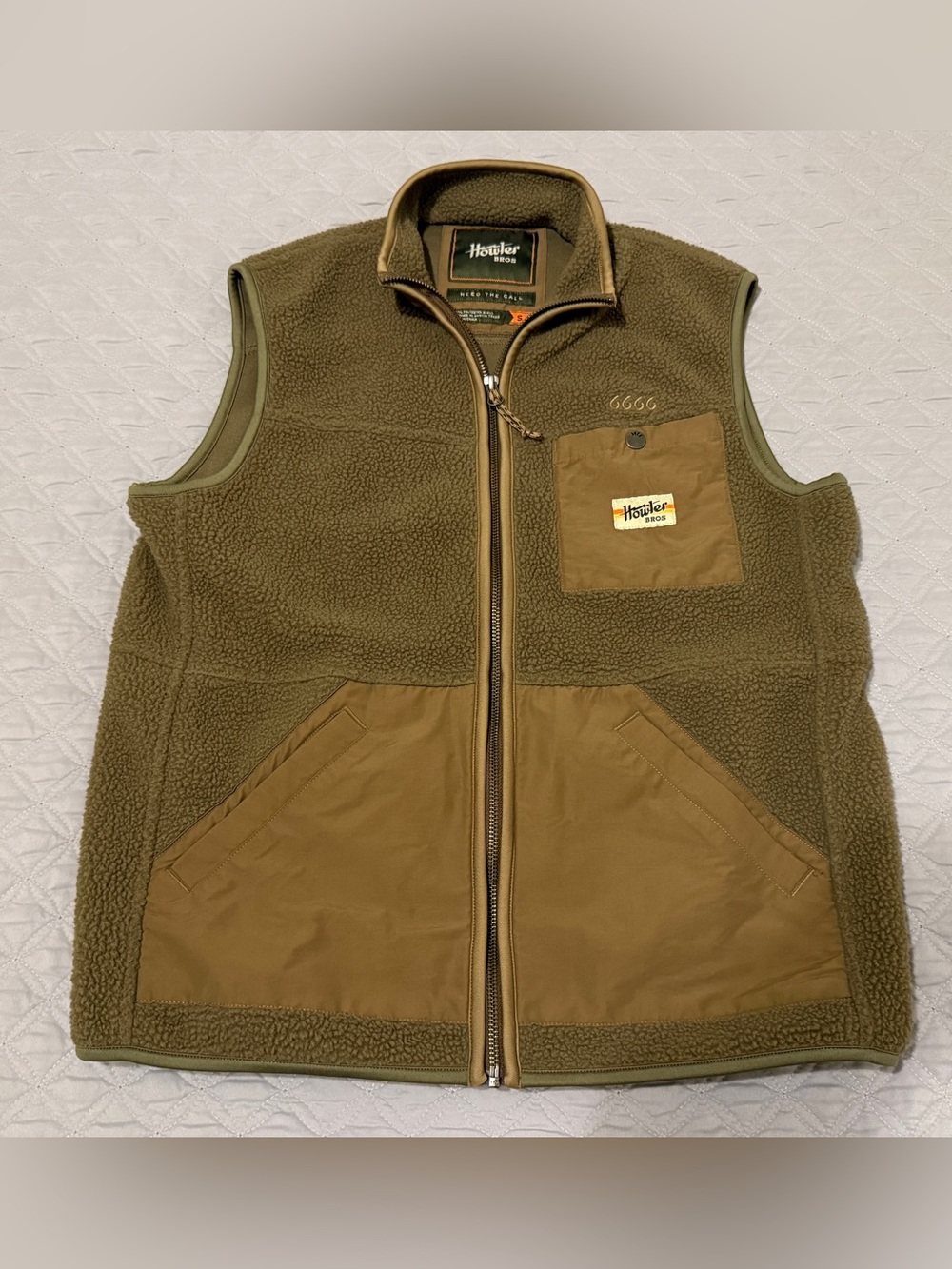 Howler Brothers Mens Small Chisos Fleece Vest Fatigue Olive Four Sixes Ranch Zip